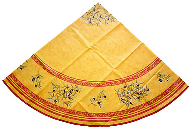 French Round Tablecloth Coated (olives 05. yellow x red)